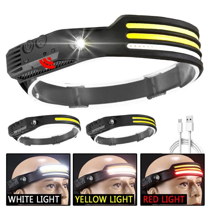 

LED COB Headlamp USB Rechargeable Super Bright Camping Flashlight XPE Motion Sensor Dimmable Light For Outdoor Walking Hiking