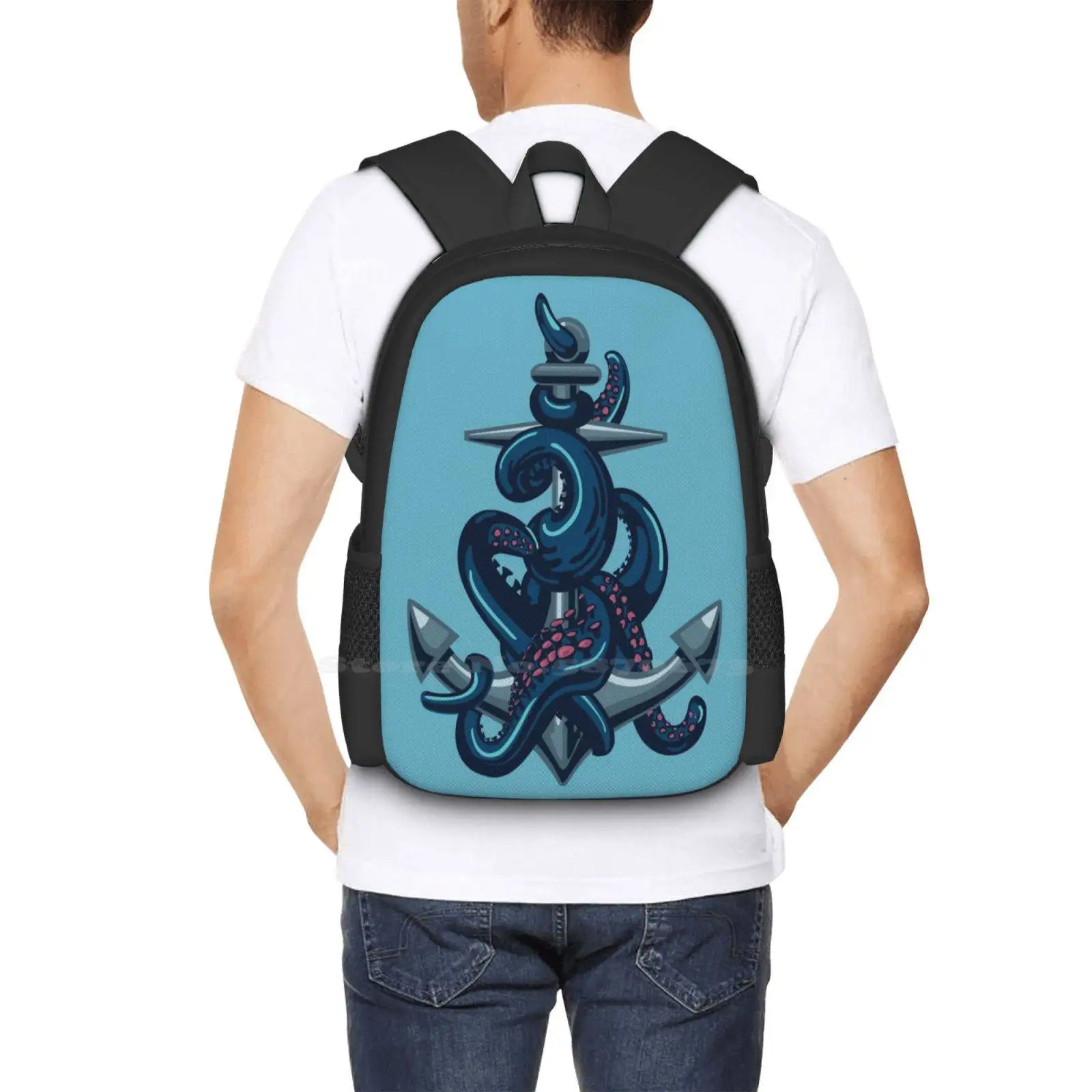 Octopus Tentacles And Anchor. Vintage Travel Print. Hot Sale Schoolbag Backpack Fashion Bags Vector Octopus Tentacles Vintage