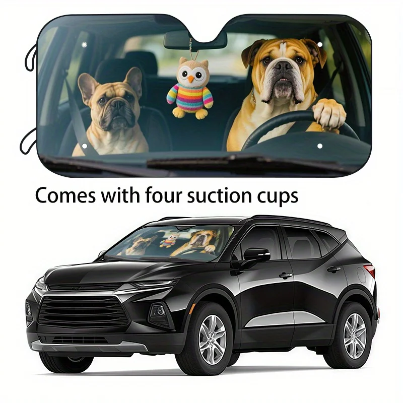 

1pc Humorous And Fun Animal Car Sunshade, Available In 2 Sizes - Universal Fit For Various Vehicle Windshields, Made Of Polyeste