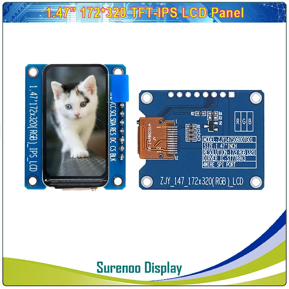 Imagem -03 - Polegadas 172*320 Serial Spi Tft Ips Módulo Lcd Display Painel de Tela Lcm Build-in St7789 St7789v3 Driver 1.47