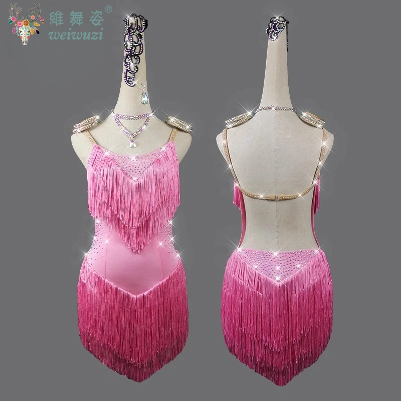 ชุดเต้นรำแบบละตินปรับแต่งระดับไฮเอนด์ชุดพู่ผู้ใหญ่และเด็กชาชา แซมบ้า รุมบาการแข่งขันเสื้อผ้าเวที