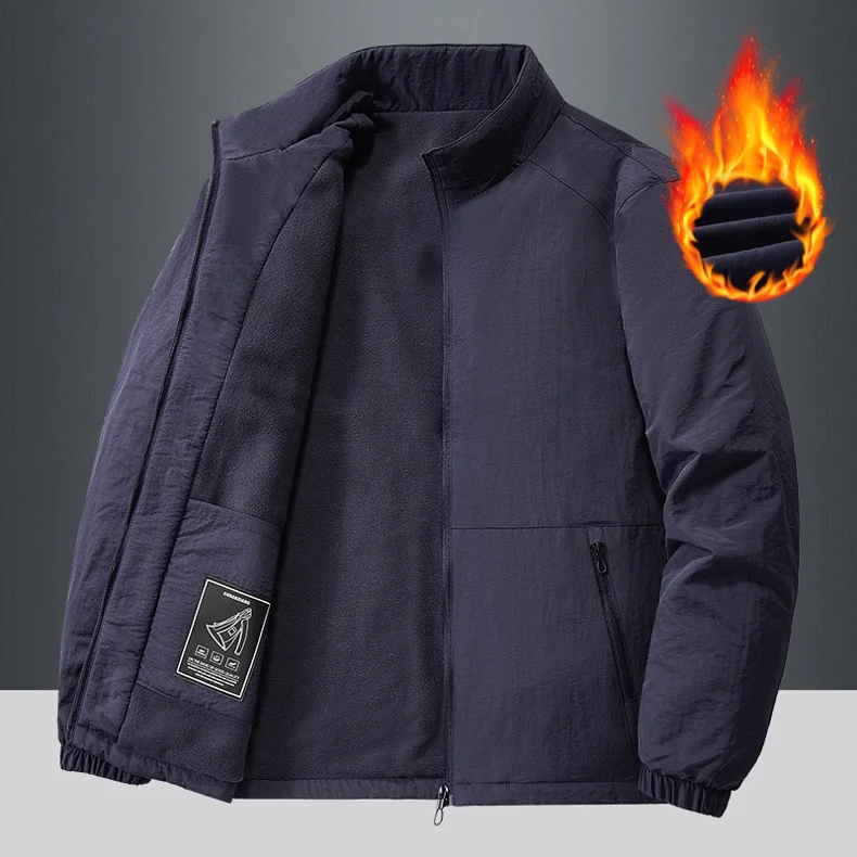 

Stand Long Sve Stand Collar Jaet for Middle-aged And Young Men Polyester Fiber Winter Faion ort Sle Coat