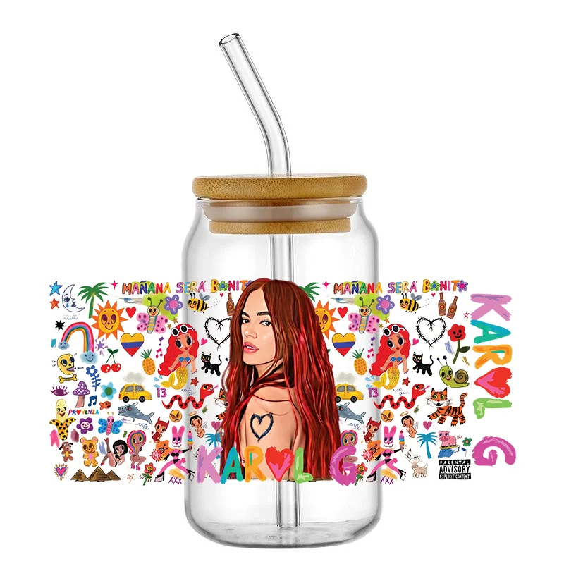 UV DTF Sticker For 16oz Libbey Glass Cup Can Manana Wrap Transfer Sticker Custom DIY Logo