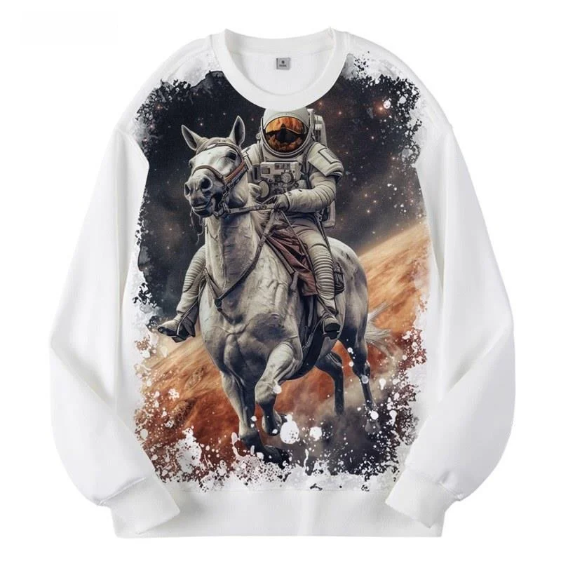 

New Universal Astronaut Pattern round Neck Sweatshirt Digital Printing Men's Clothing Polyester Fiber Warmth Resistant to Def...