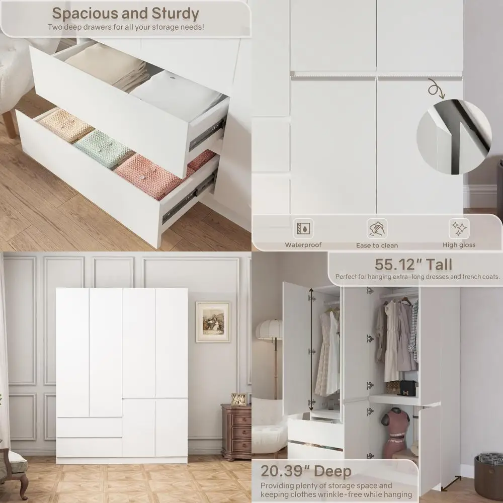 

78.74" 4-Door Armoire Wardrobe Closet, ern Bedroom Armoire with Ders and Hanging Rod, Wooden Wardrobe Closet Clothing Organizer