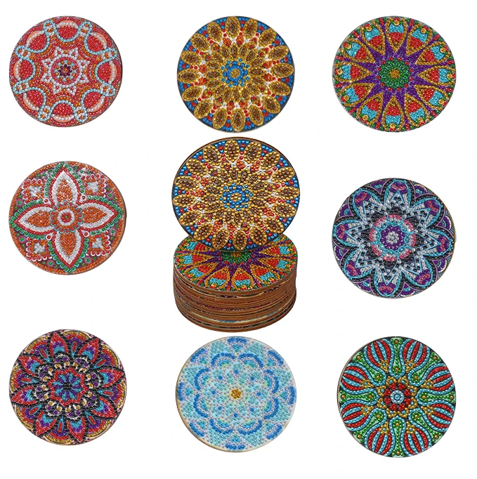 8 Pieces DIY Diamond Painting Art Set Mandala Flower Pattern Coaster Special Shape Crystal Artificial Diamond Mosaic Process - view 3