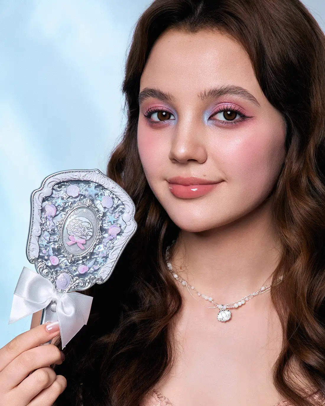 مجموعة فلاور نوز شل جوهرة مرآة محمولة باليد أدوات مكياج مدمجة محمولة #4