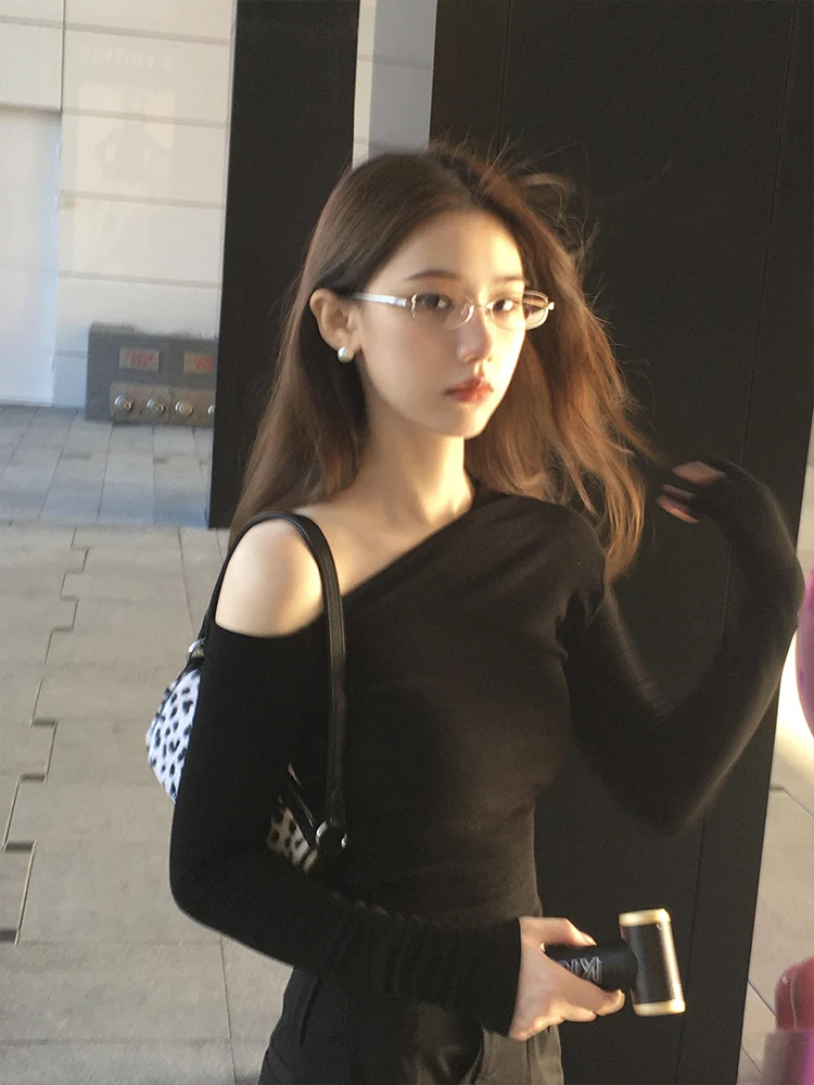 

Облегающая футболка с длинными светями и лямками для женщин, сексуальный удобный осенний топ из смеси хлопка и полиэстера