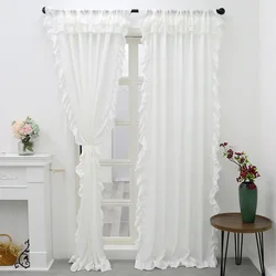 Velvet French white gauze light transmission window screen balcony, living room ruffle window screen curtain finished product