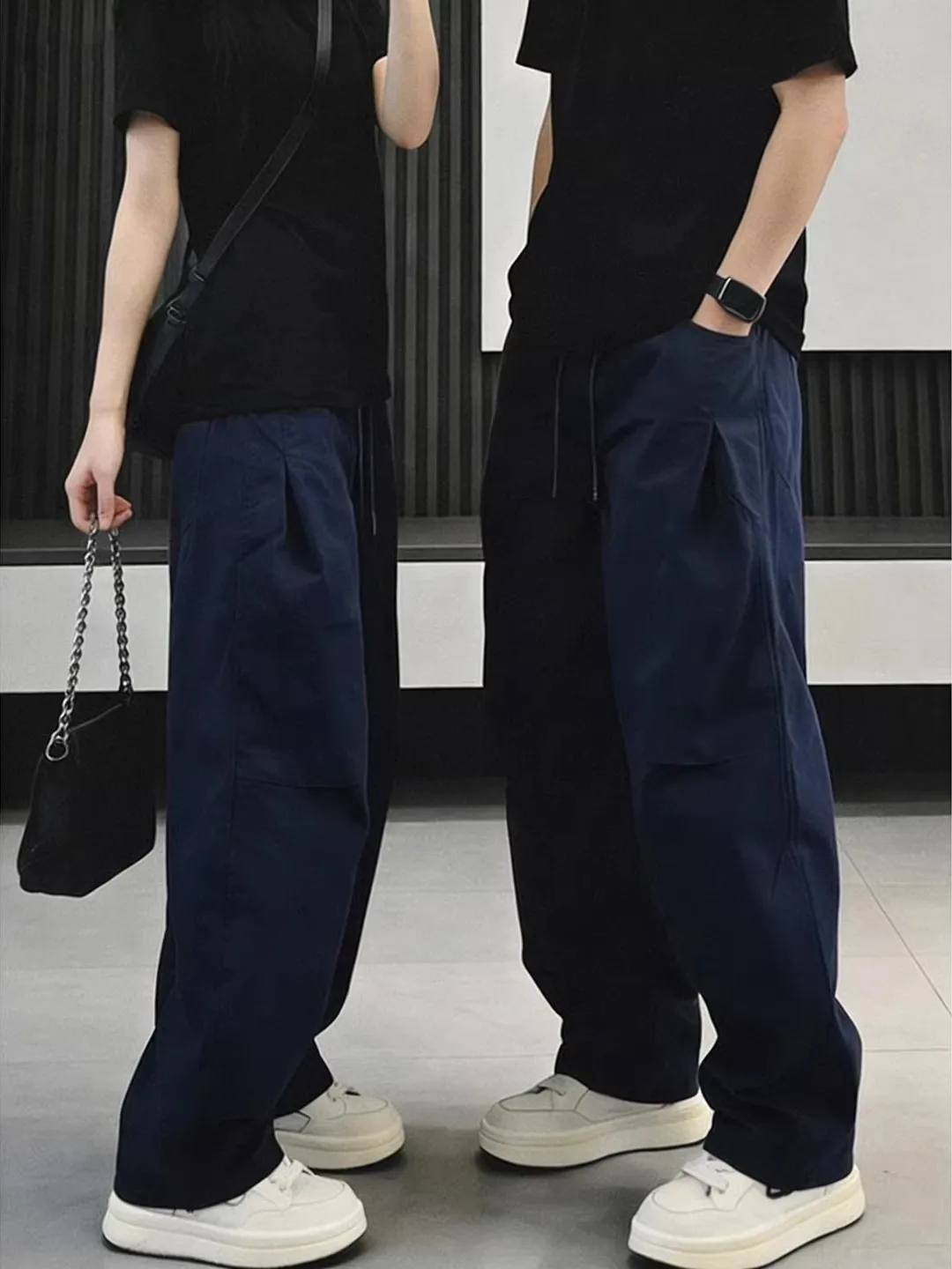

Casual Men's Khaki Straight Leg Pants Spring Vintage Loose Fit Workwear Trousers American Sle Pleated Knife Long Trousers