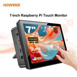 7 Inch Touch Screen for Raspberry Pi 5/4B/3B/2B Banana Pi M5/M4/M2 Orange Pi 3B Fan Speakers 90° Bracket VESA 75x75 Home Securit