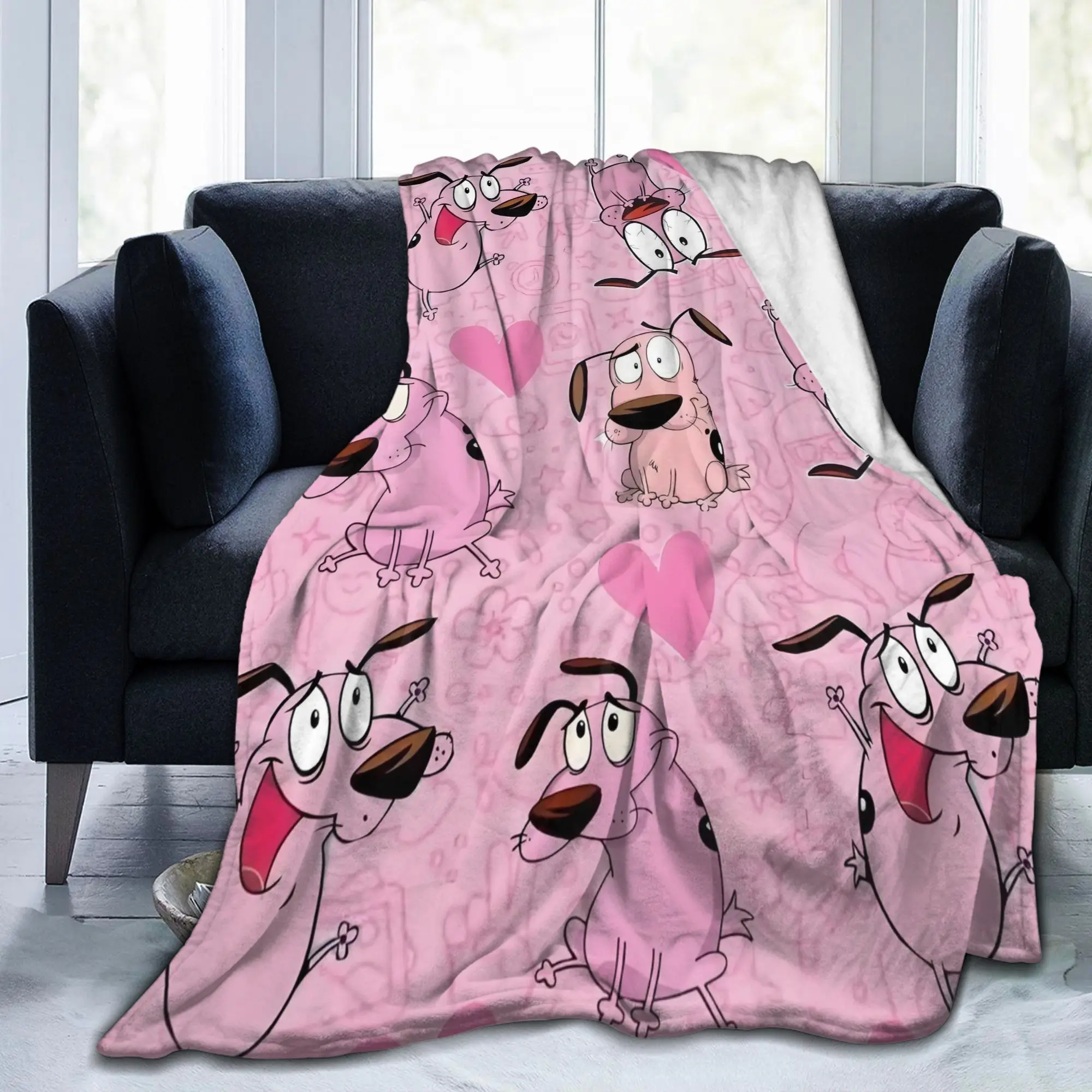 Custom Cartoon Courage Coraje Blanket 3D Print Soft Flannel Fleece Warm Pink Beagle Throw Blankets for Home Bed Couch Quilt