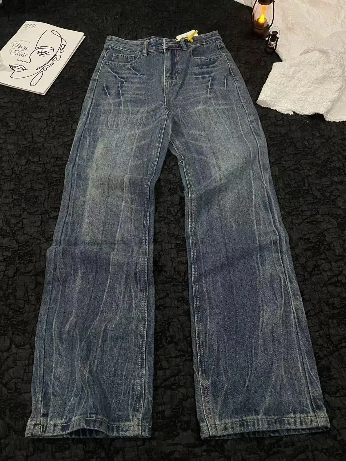 26 New Lightning Pattern Jeans High Street Style Men's Women's Floor Pants Daily Casual Slimming Trousers