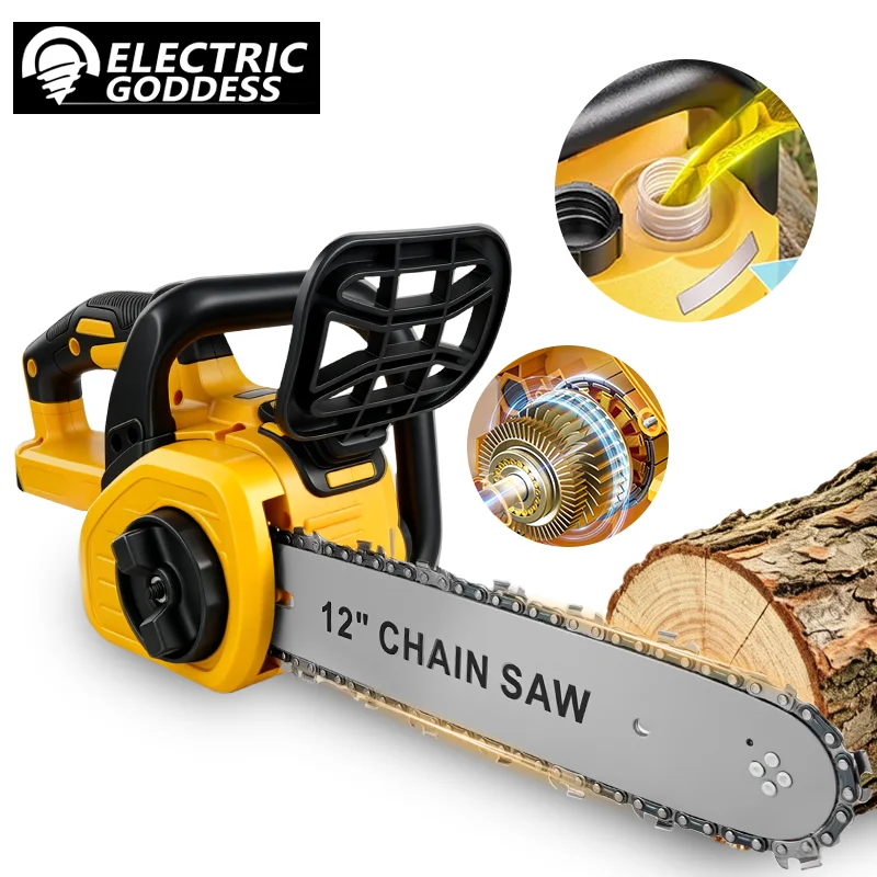

12" Cordless Chainsaw Handheld Garden Electric Chain Saw for Tree Branch Wood Cutting Power Tools for Dewalt 20v Battery Pin
