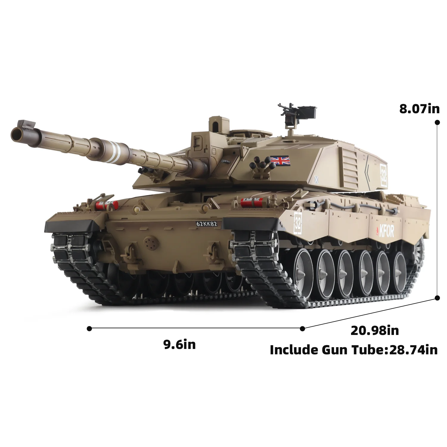 Czołg Heng Long rc 1/16 British Challenger2 Model czołgu (metalowa gąsienica powlekana gumą) - metalowe koło drogowe i kanał pistoletowy) 360 ° Obróć wieżyczkę