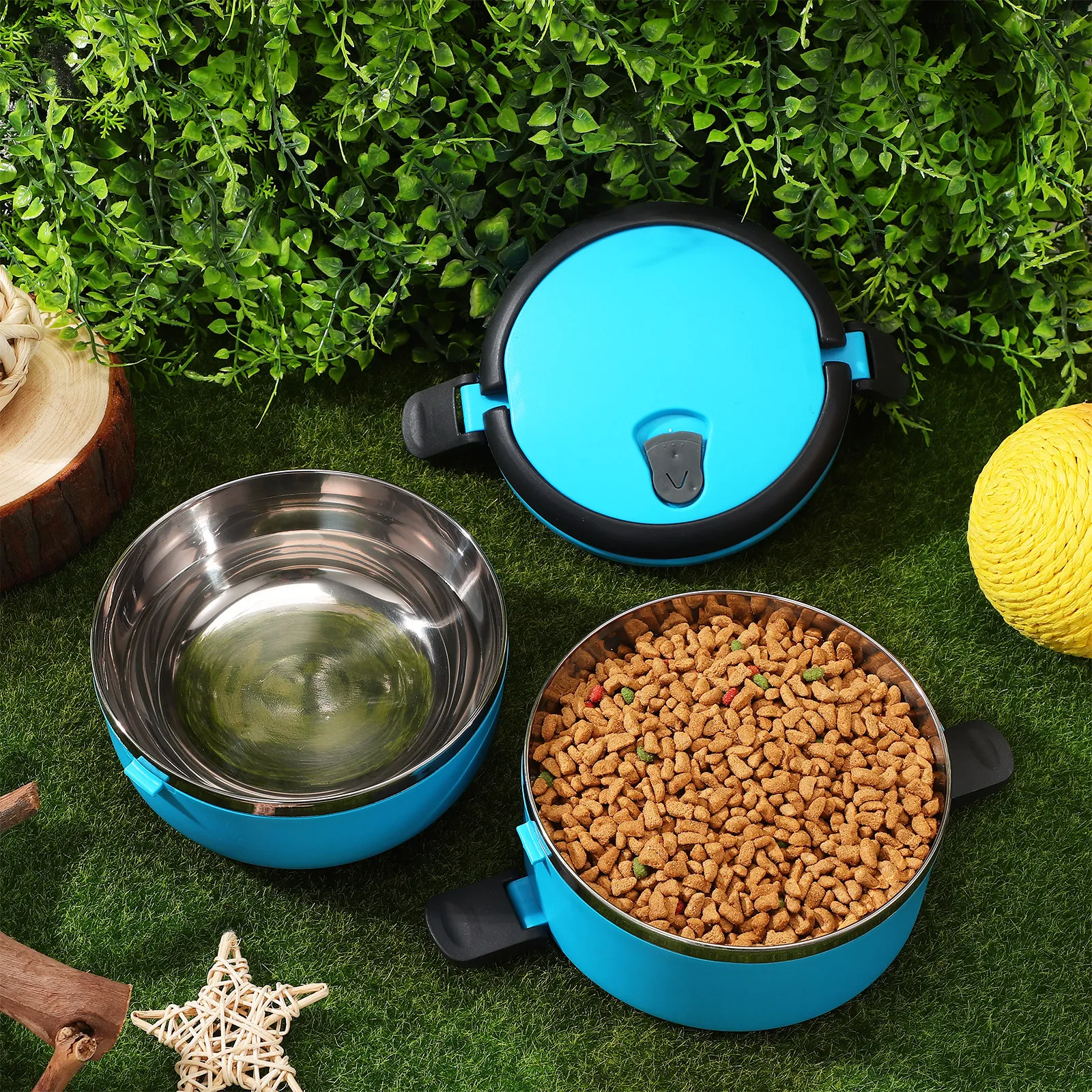 1400Ml Leak Proof Stackable Stainless Steel Pet Travel Bowl Set Dog Water Food Container Portable Snap Together Compact Design
