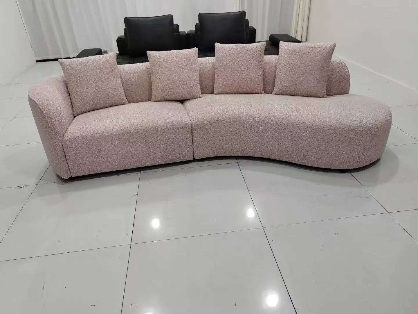 

qwModern Luxury Living Room Sectional Sofa White Boucle Fabric L Shape Couch Curved Design Villa Hotel Apartment Furniture&