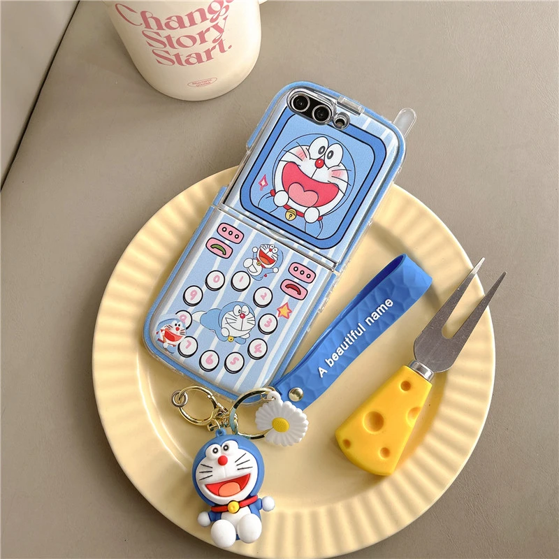 Cute Cartoon Japan Anime Doraemon Phone Case For Samsung Galaxy Z Flip 7 6 5 Hard TPU Cover For Z Flip 4 3 With lanyard view 2