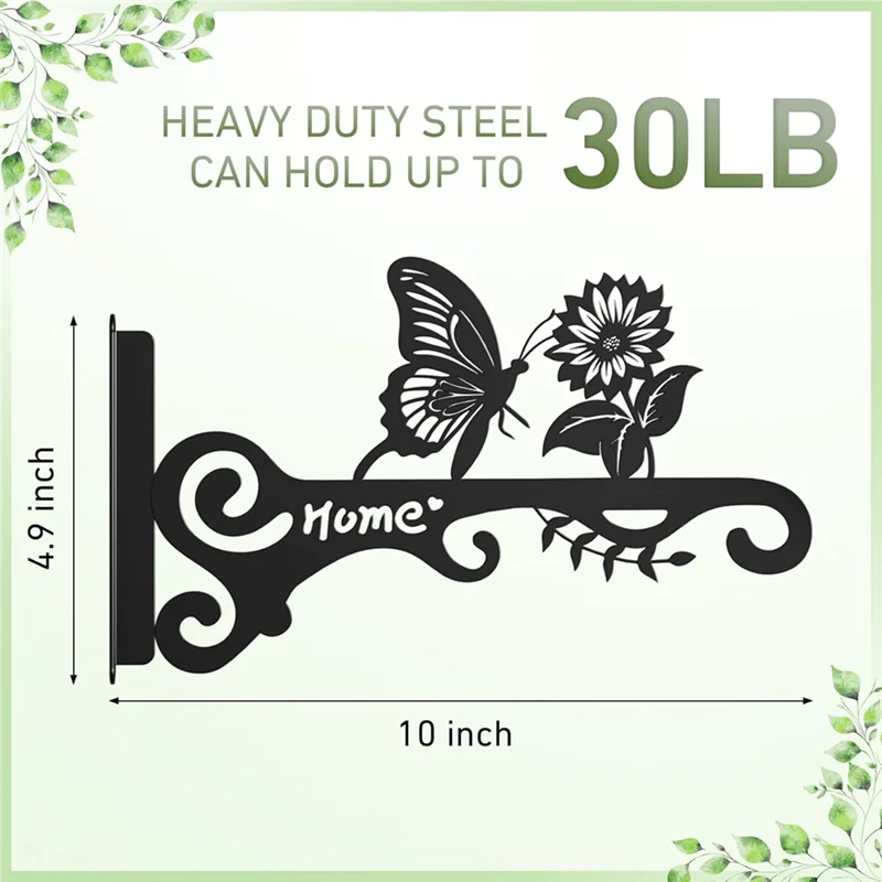ABZL 10 Inch Metal Plant Hooks - Decorative Wall Hangers With Butterfly Design For Indoor & Outdoor Use - Hanging Brackets