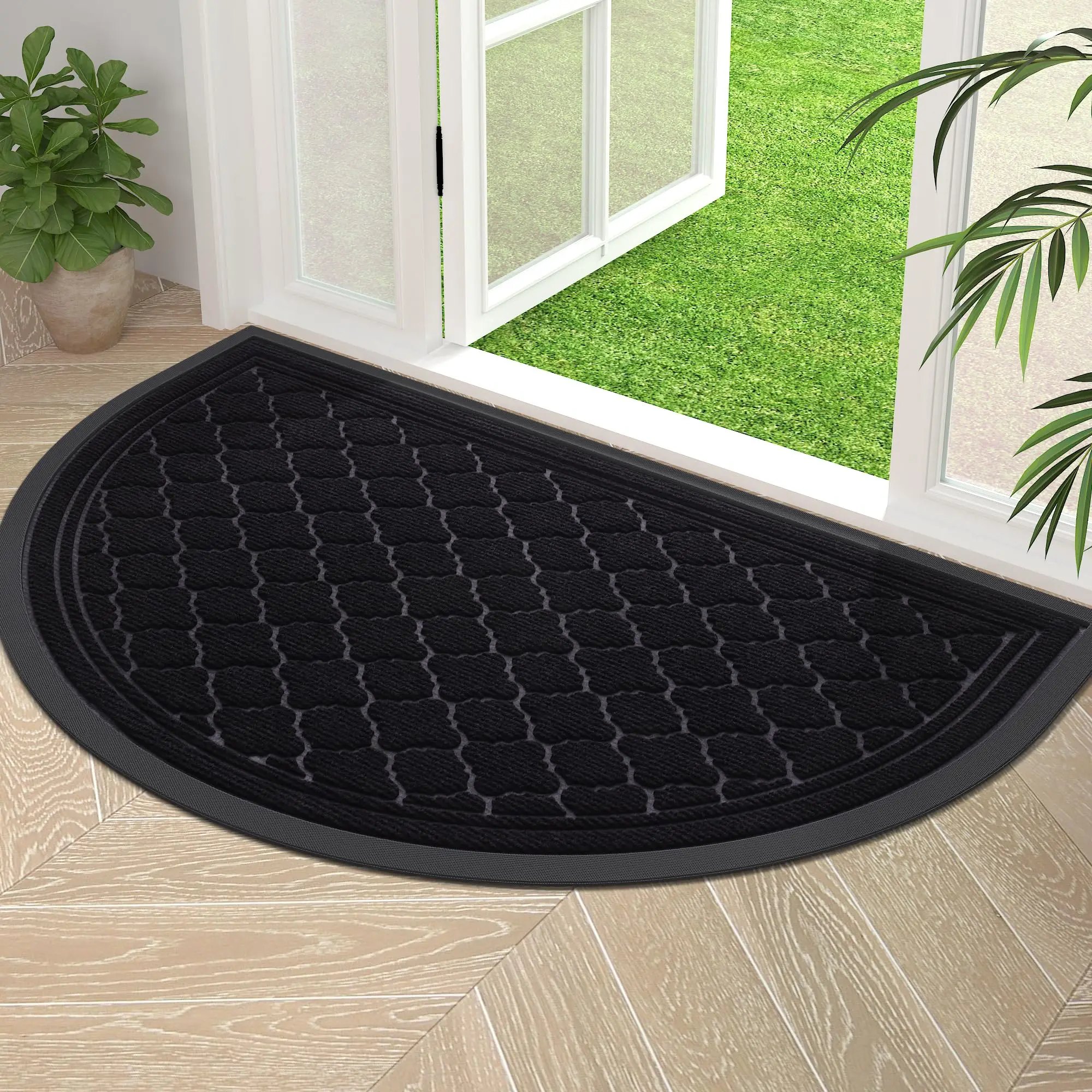 Olanly Half Moon Indoor Door Mat Washable Heavy Duty Floor Rug For Entrance Dirt Trapper Absorbent Inside Kitchen Garden Doormat