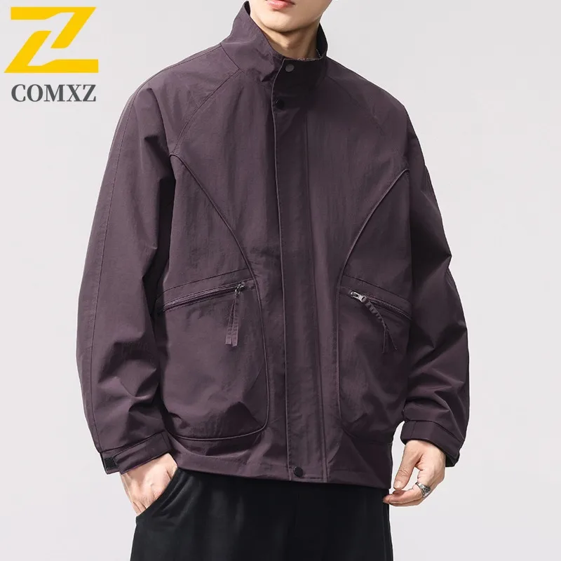 

COMXZ 2025 Мужская куртка осенняя свободная большие размеры ветрозащитная легкая уличная альпинистская куртка для кемпинга Gorpcore верхняя одежда с воротником-стойкой