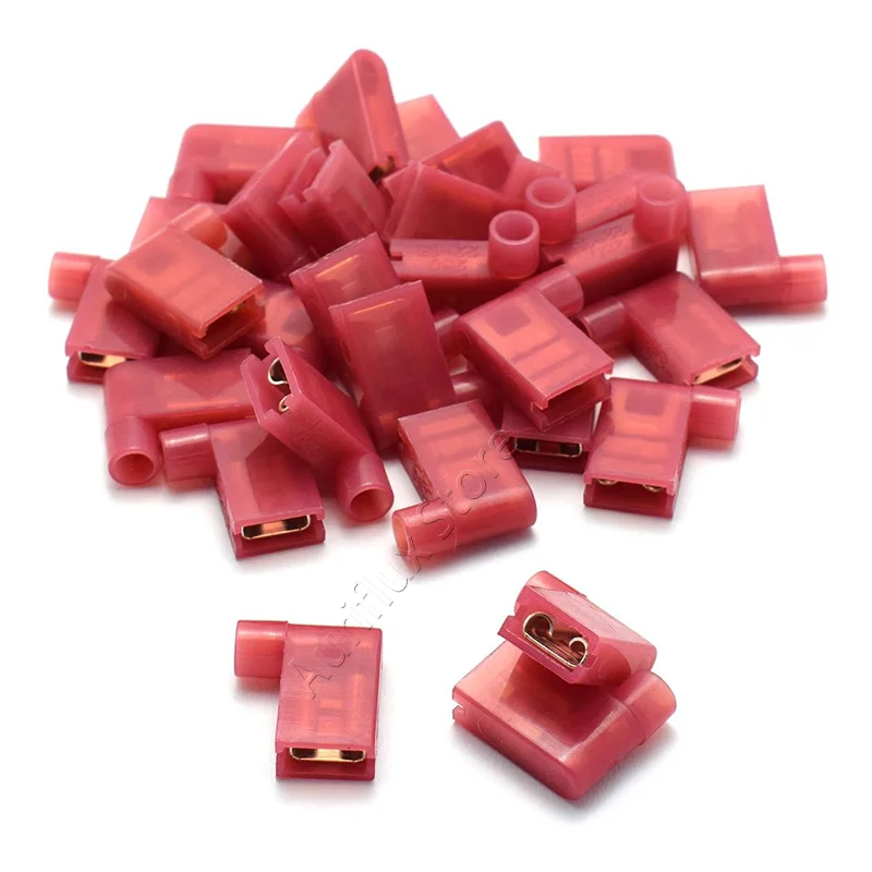 FLDNY1.25-250 Red Flag-Shaped 90-Degree Right-Angle Spade Quick-Crimp Wire Terminals 22-18 AWG 0.5mm²-1mm²