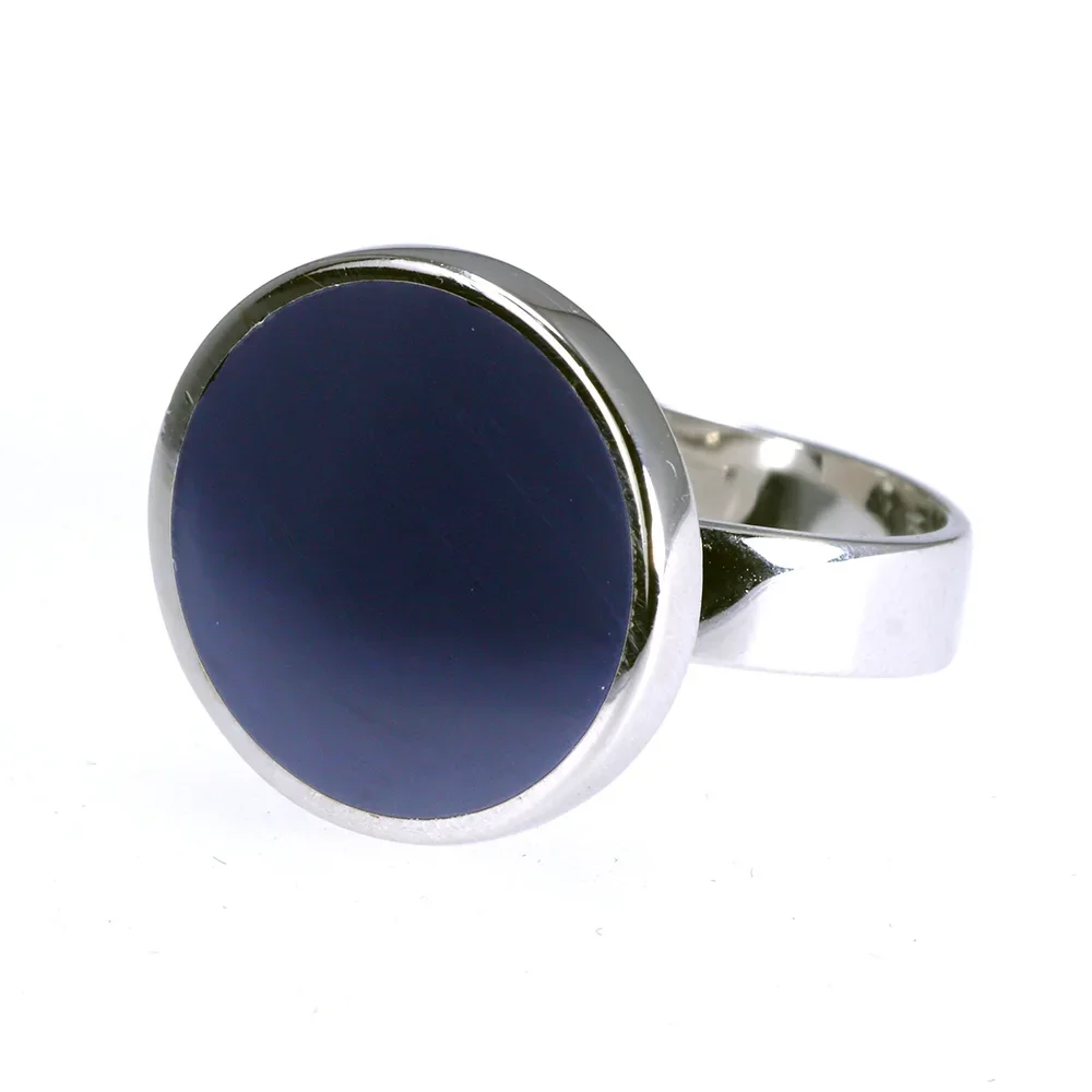 Genuine Solid 925 Sterling Silver Rings Cool Simple Plain Round Rings Turkish Blue Color Gel Minimalist Wedding Jewelry For Men