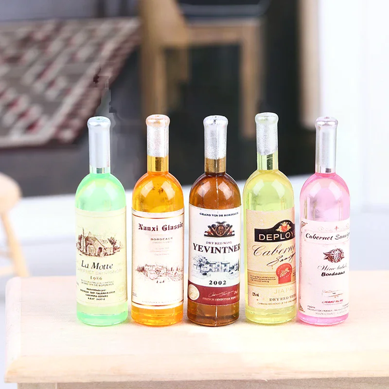 5PCS 1:12 Dollhouse Miniture Simulation Wine Bottle Kitchen Living Room Decoration Accessories For Doll Home Decor Props