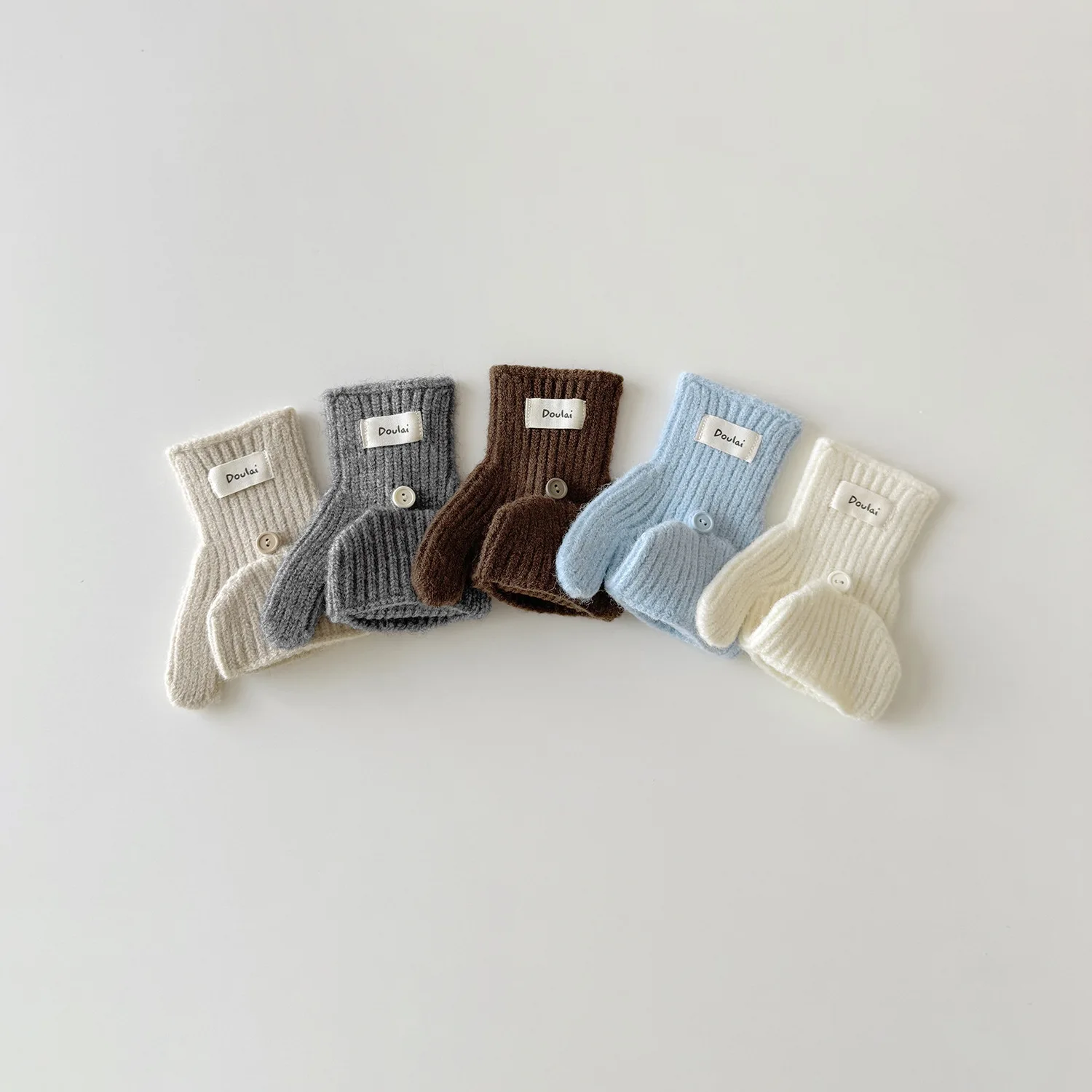 Korean Style Winter Knitted Warm Gloves for Toddlers Unisex Solid Color Fingerless Baby Mittens Kids Fashion