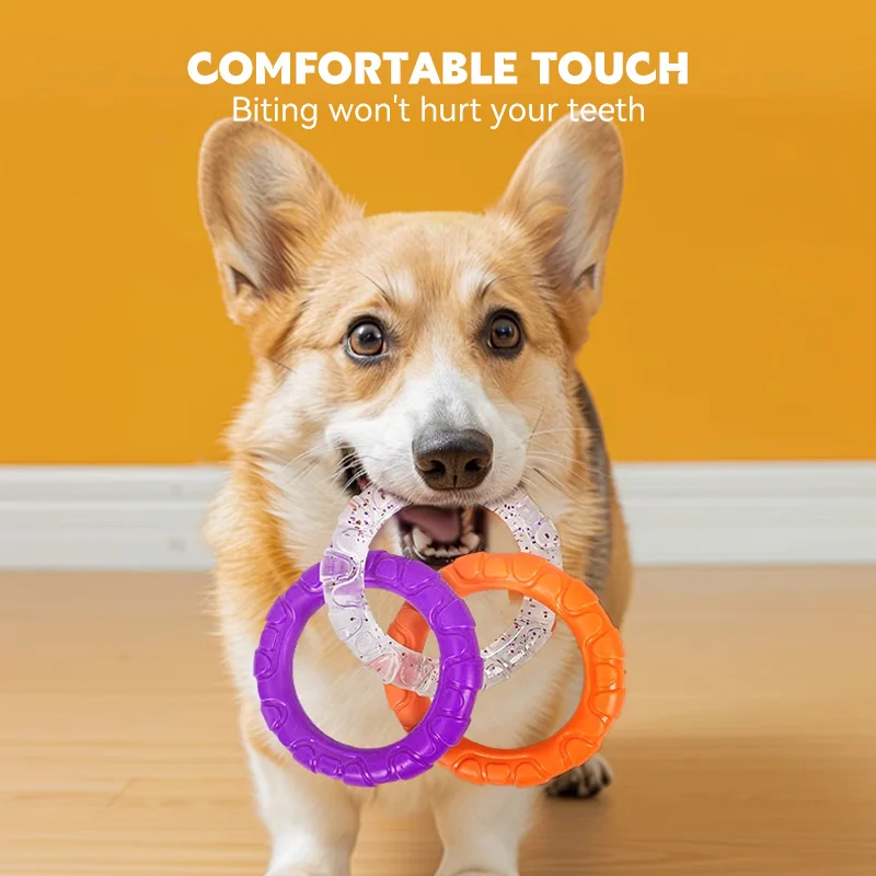 1 قطعة لعبة مضغة الكلب حلقة 3 حلقات ألعاب تفاعلية لدغة مقاومة طحن الأسنان تنظيف ألعاب الحيوانات الأليفة #4