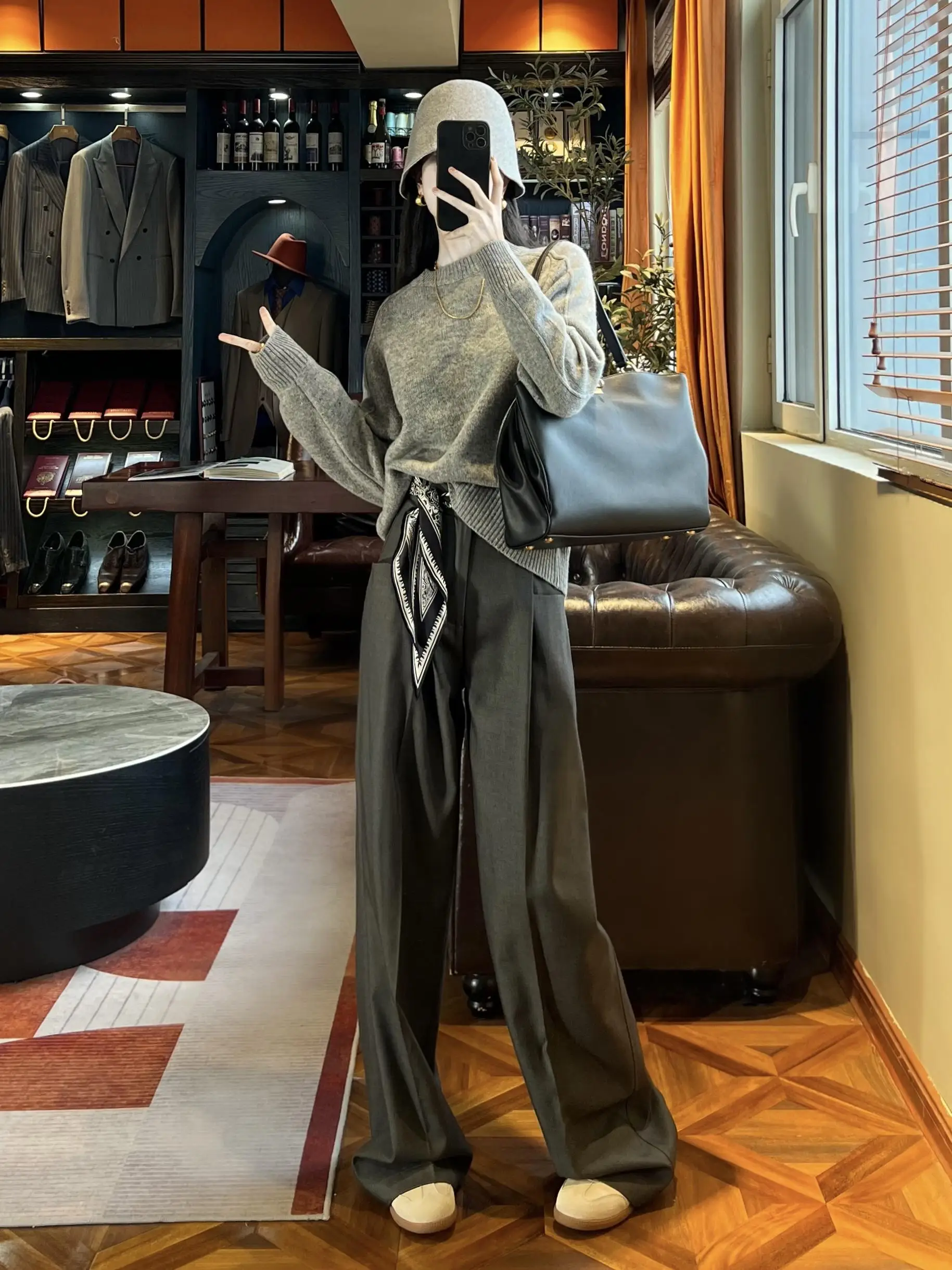 

Jiang ey Wool Wide Leg Pants Women's Four Seasons Commute Straight Suit Long Trousers High Waist Zipper Casual Faion