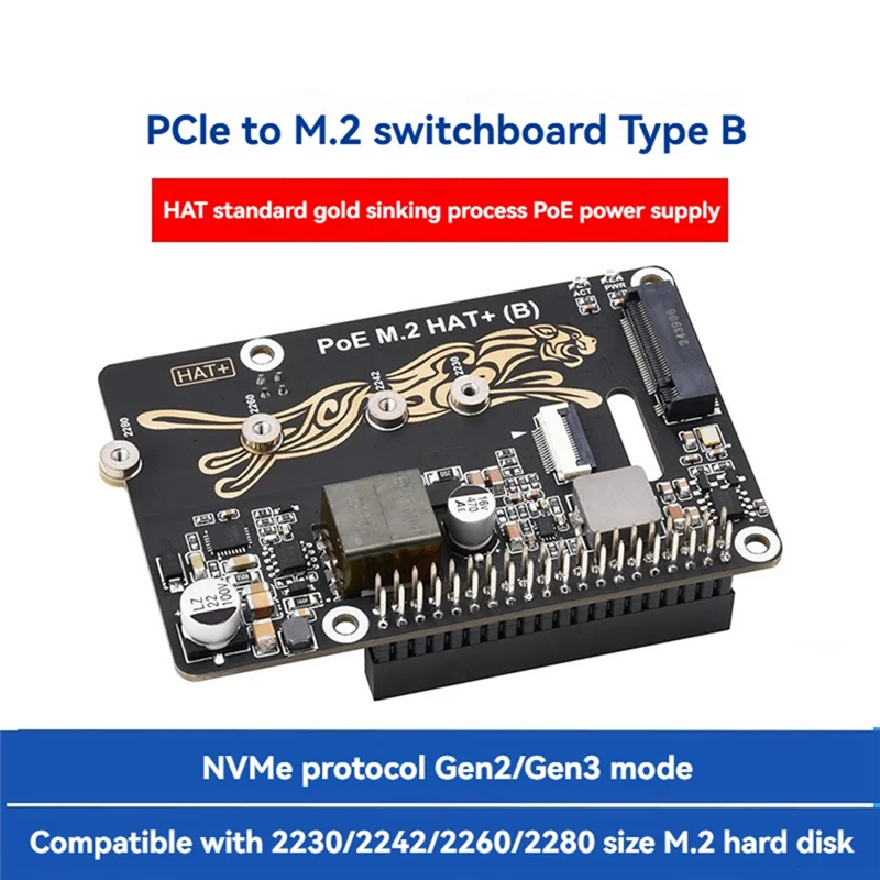 FORW-para Raspberry Pi 5 Pcie a M.2 con placa de expansión Poe compatible con Nvme Compatible con discos duros 2230/2242/2260/2280 M.2