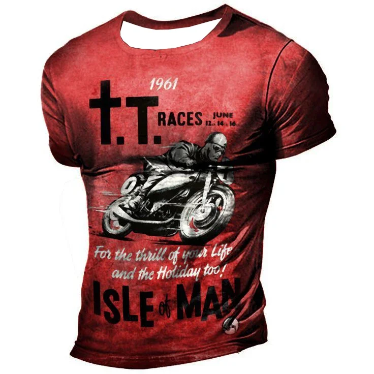 

New Men's Retro Isle of Man Tt Motorcycle 3D Printed T-shirt