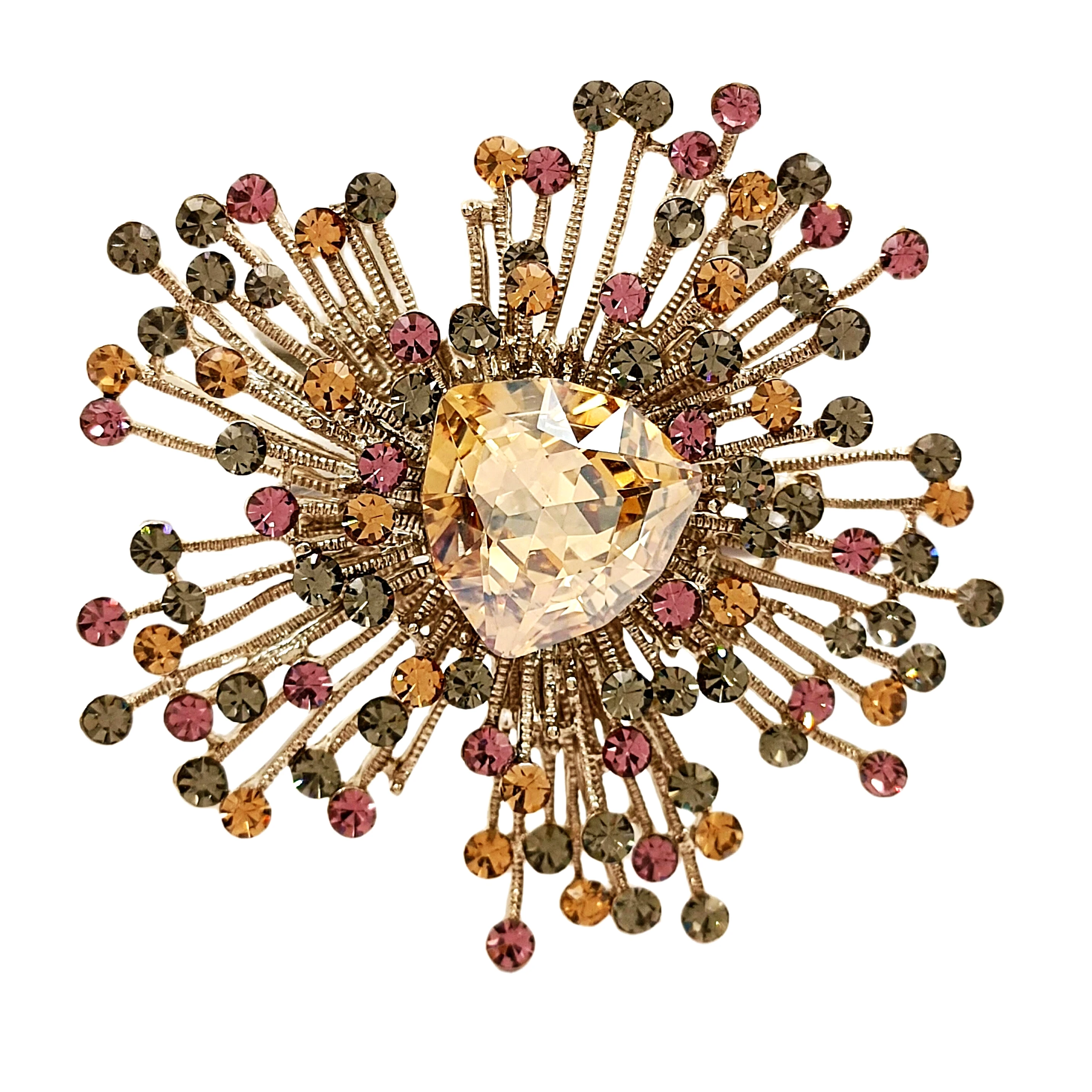 

Stunning Burst Stylish Heart Champagne Stone Art Deco Atomic Brooch Pin