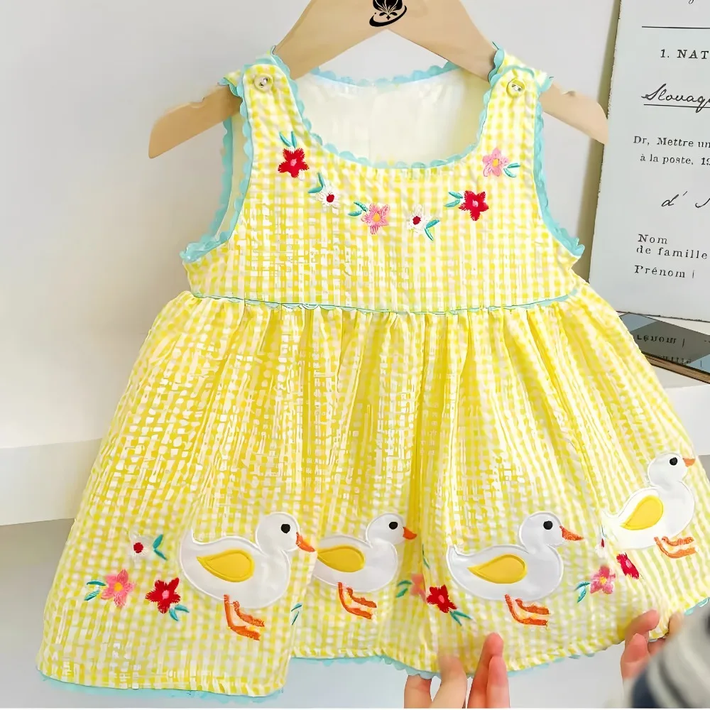 Robe d'été pour bébé fille, broderie d'animaux mignons, robe confortable en coton pour tout-petits (0-3 ans), robe décontractée pour bébé, nouvelle arrivée