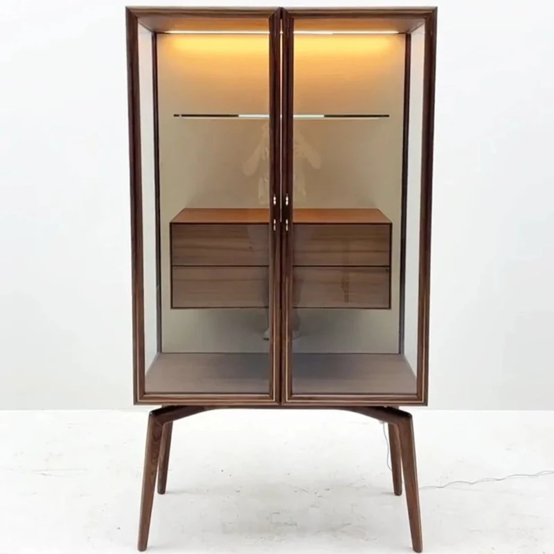 

J Новая витрина из североамериканского черного ореха в китайском стиле, настенный шкаф для хранения в гостиной, однодверный стеклянный книжный шкаф