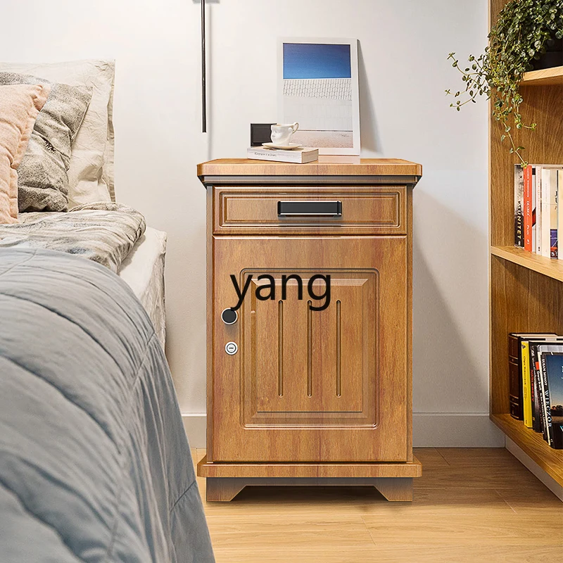 LH， solid wood bedside table safe home small office fingerprint password all steel