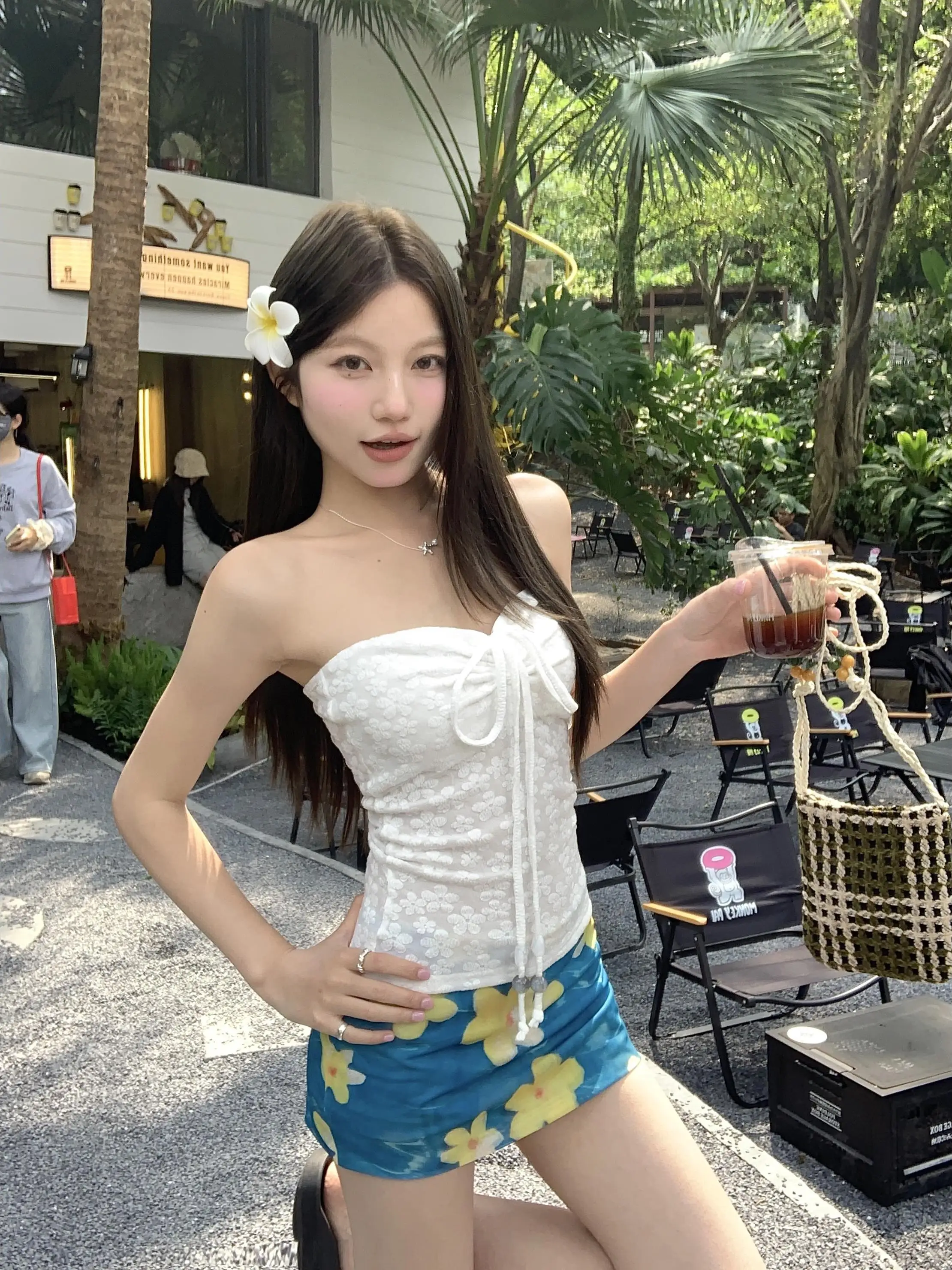 

Sexy Vacation Style Two-Piece Set Women's Summer 2026 New One-Shoulder Print Wrap High Waist Short Skirt Trendy Streetwear