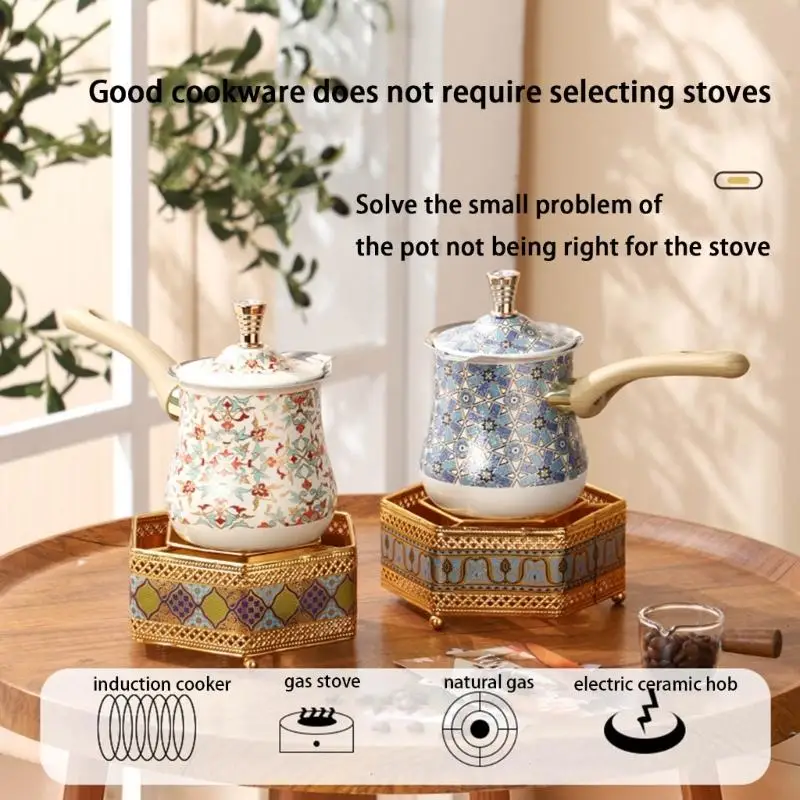 إبريق قهوة تركي فولاذي بمقبض خشبي مقاوم للحرارة لتخمير القهوة وتسخين شوربة زبدة الشوكولاتة والحليب Y5GB