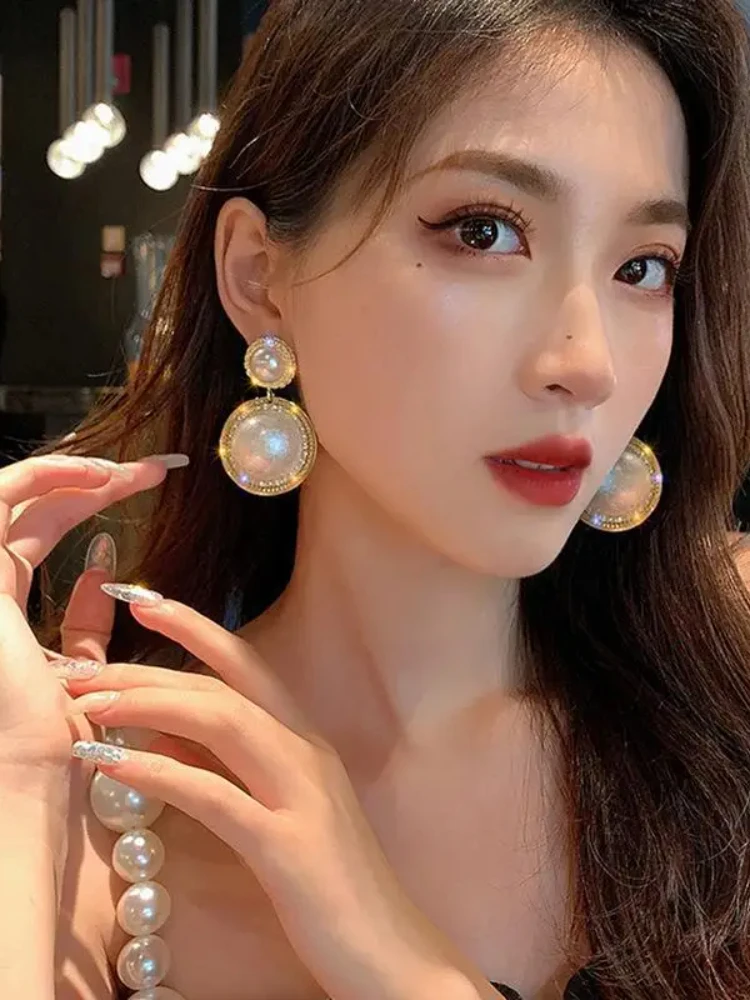 New Large Crystal Pearl Drop Earrings For Women Earing Jewelry Earings Korean Fashion European American Big Earrings Party