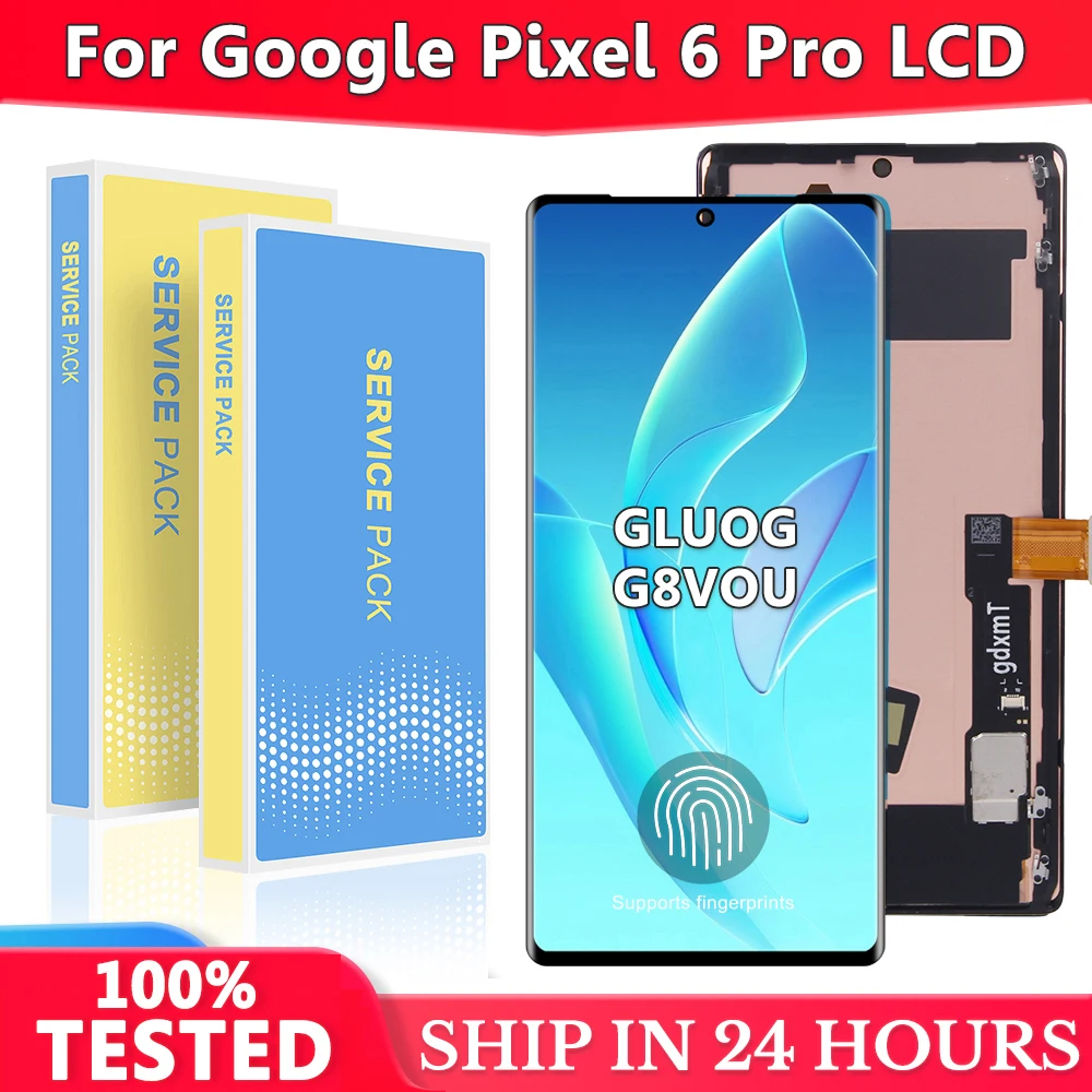 OLED para Google Pixel 6 Pro GLUOG, G8VOU pantalla LCD digitalizador táctil para Google Pixel6 Pro reemplazo de pantalla, con huella dactilar