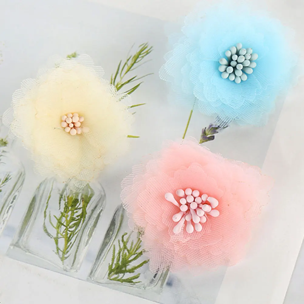 

15Pcs Cloth Flower Accessories DIY Decoration Fabric Art Flowers for Clothing Stage Outfits Gifts Crafts Blue Pink Beige