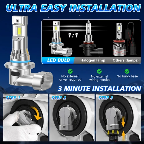 Imagen 2 del producto Bombillas LED CANBUS para faros delanteros, ventilador de refrigeración, 12000LM, H4, 9005, HB3, 9006, HB4, H11, H7, 3570 Chips CSP, unidad interna, luz automática, 6000K