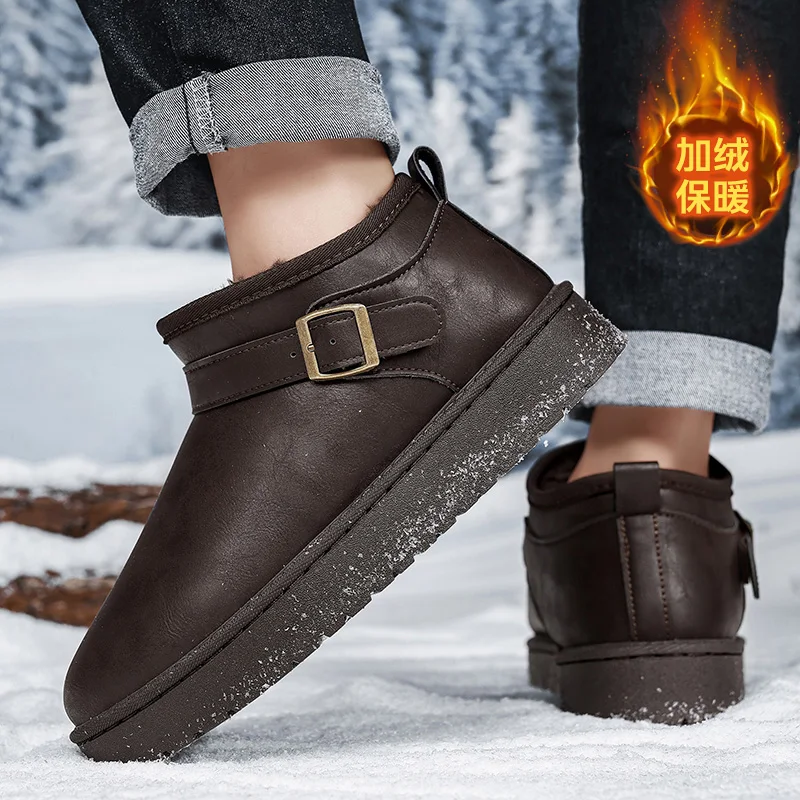 Winter Men PU Leather Boots Warm Shoes Non-Sip Male Snow Shoes Hot Zapatillas Hombre Big Size 45 Rubber Outdoor Mens Ankle Boots