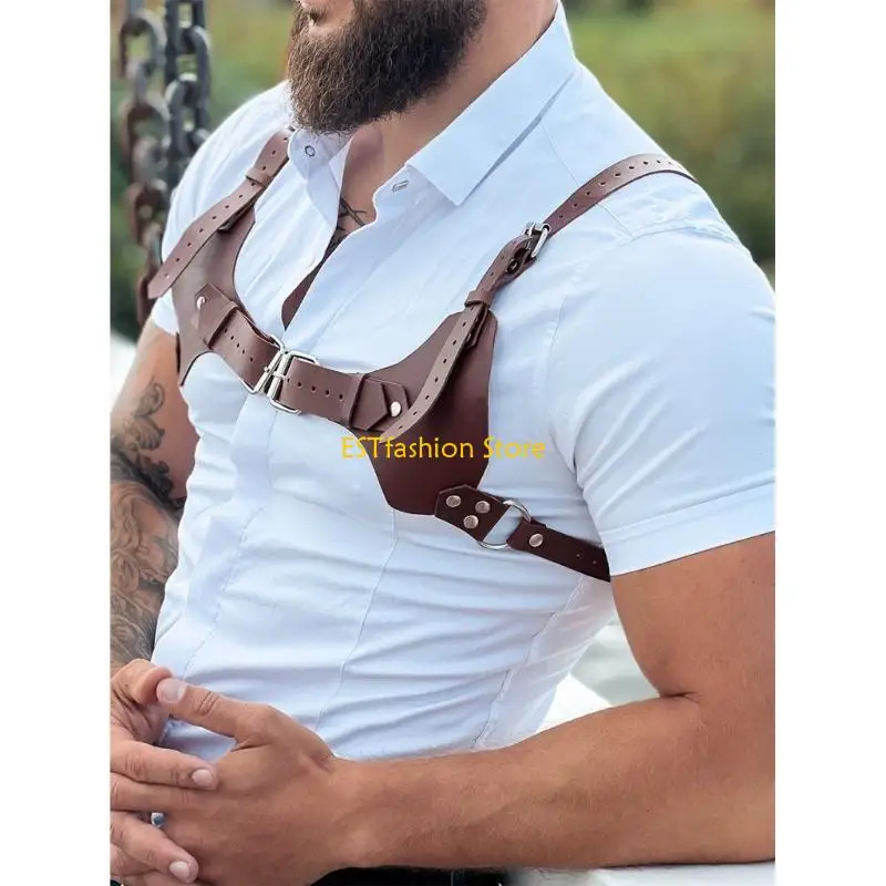 Y5GC Imbracatura per Bretelle da Uomo, Imbracatura per il Corpo in Pelle PU Marrone per Uomo Cintura Punk Pettorina per