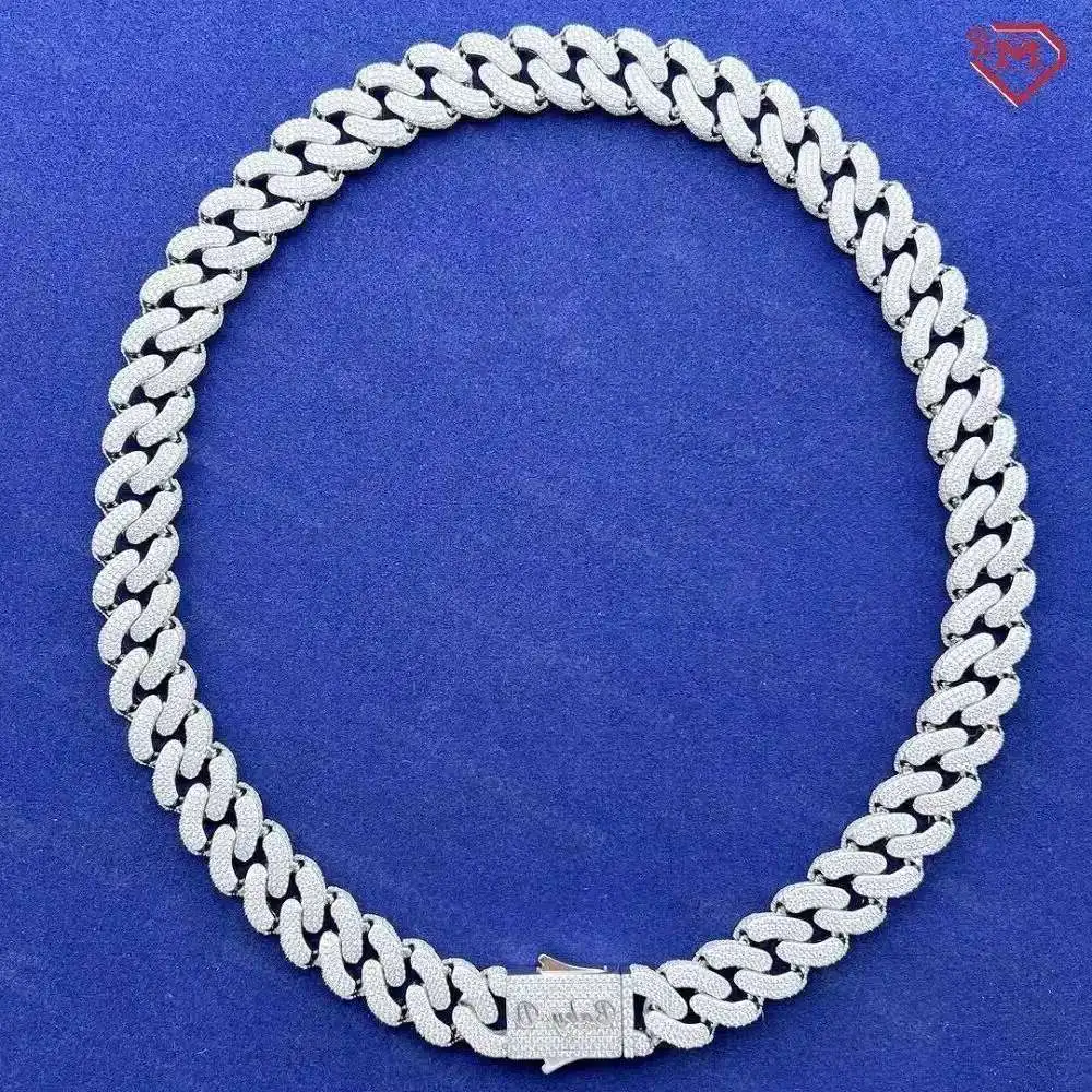 

Hip Hop Cuban Chain 12mm 15mm 3 Rows 925 Silver Iced Out Custom Miami Vvs Moissanite Chain Link Cuban