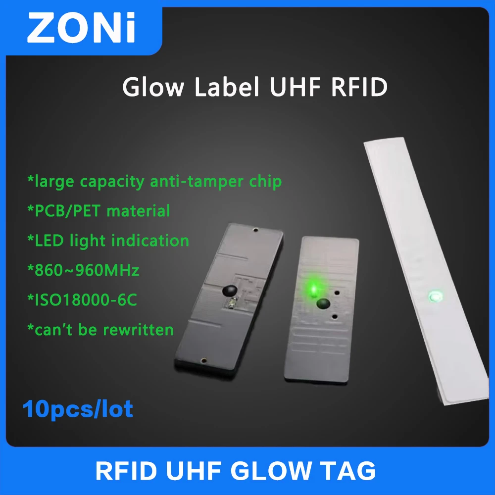 10PCS UHF RFID glow Tag Anti-tampering  860-960MHz ISO18000-6C GEN2 PCB Anti-metal Label Positioning management