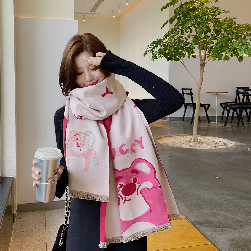 2022 Winter Fashion Cartoon Bear Scarf Women Fresh Sweet Imitation Cashmere Scarf Versatile and Casual