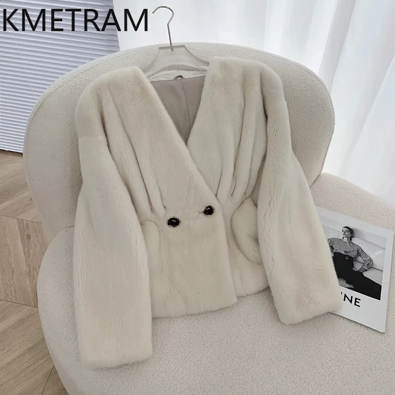 Real Danish Mink Fur Coat Women Luxury V Neck Fur Jacket Winter Warm Outerwears High Quality Womans Clothing шуба женская 2024