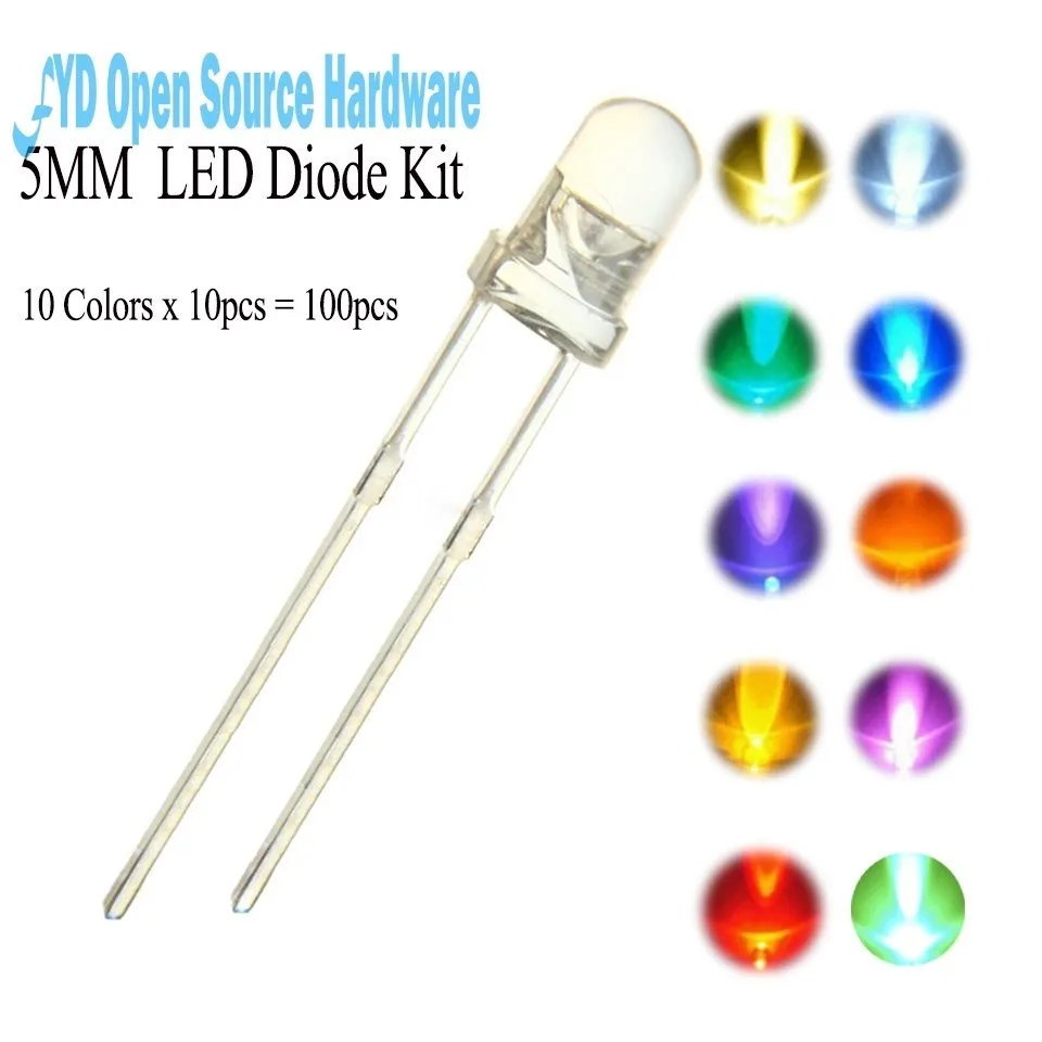 With case (10 colors x 10pcs) 5mm LED Diode 3V 5 mm Assorted Kit Warm White Green Red Blue UV Ultra Bright DIY Light Emitting